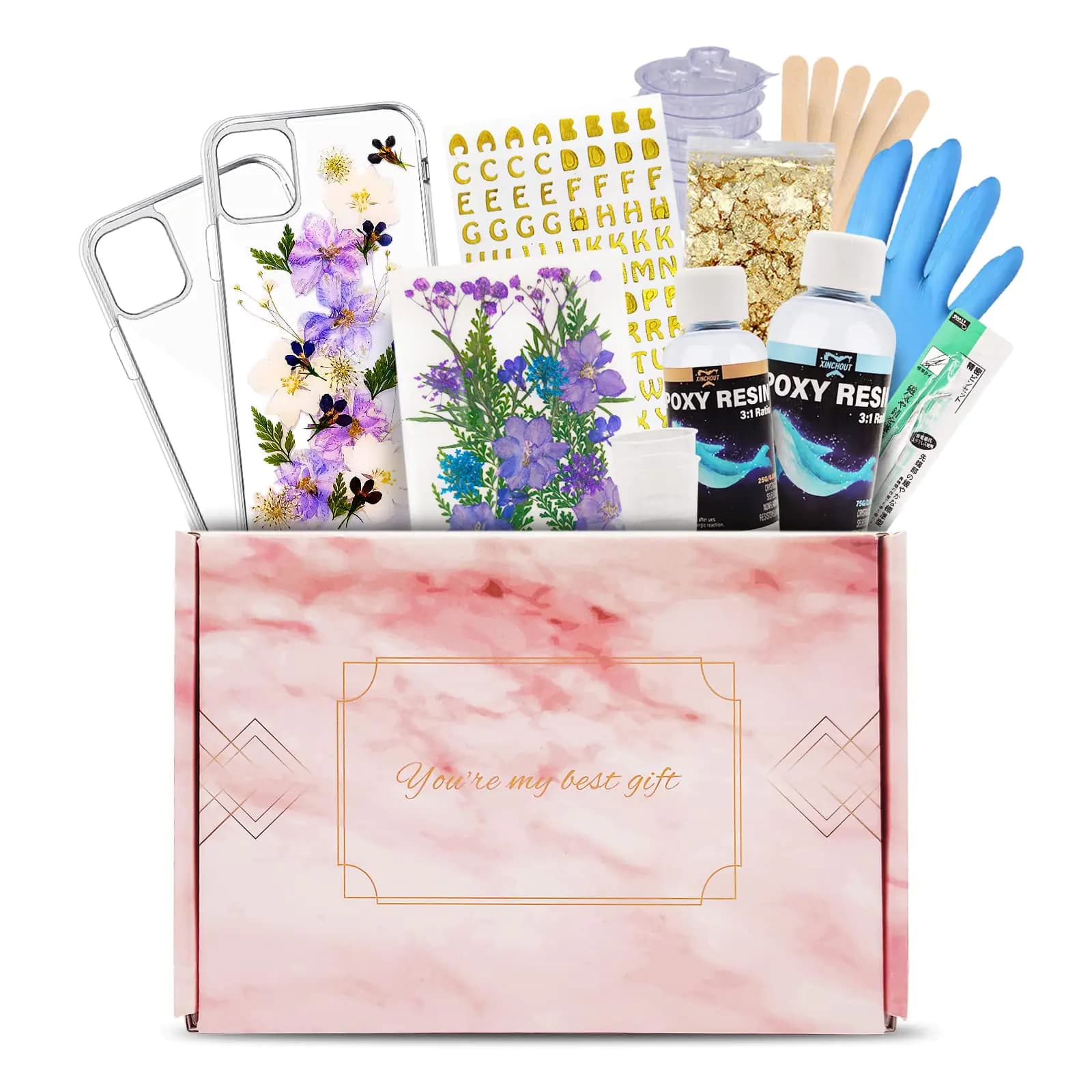 XinChout Compatible with iPhone 15 Pro Max Case Resin Phone Case DIY Kit Includes 2pcs Soft Not-Yellowing Clear Phone Case Personalized Custom Pictures Phone Case Cute Flower Cover