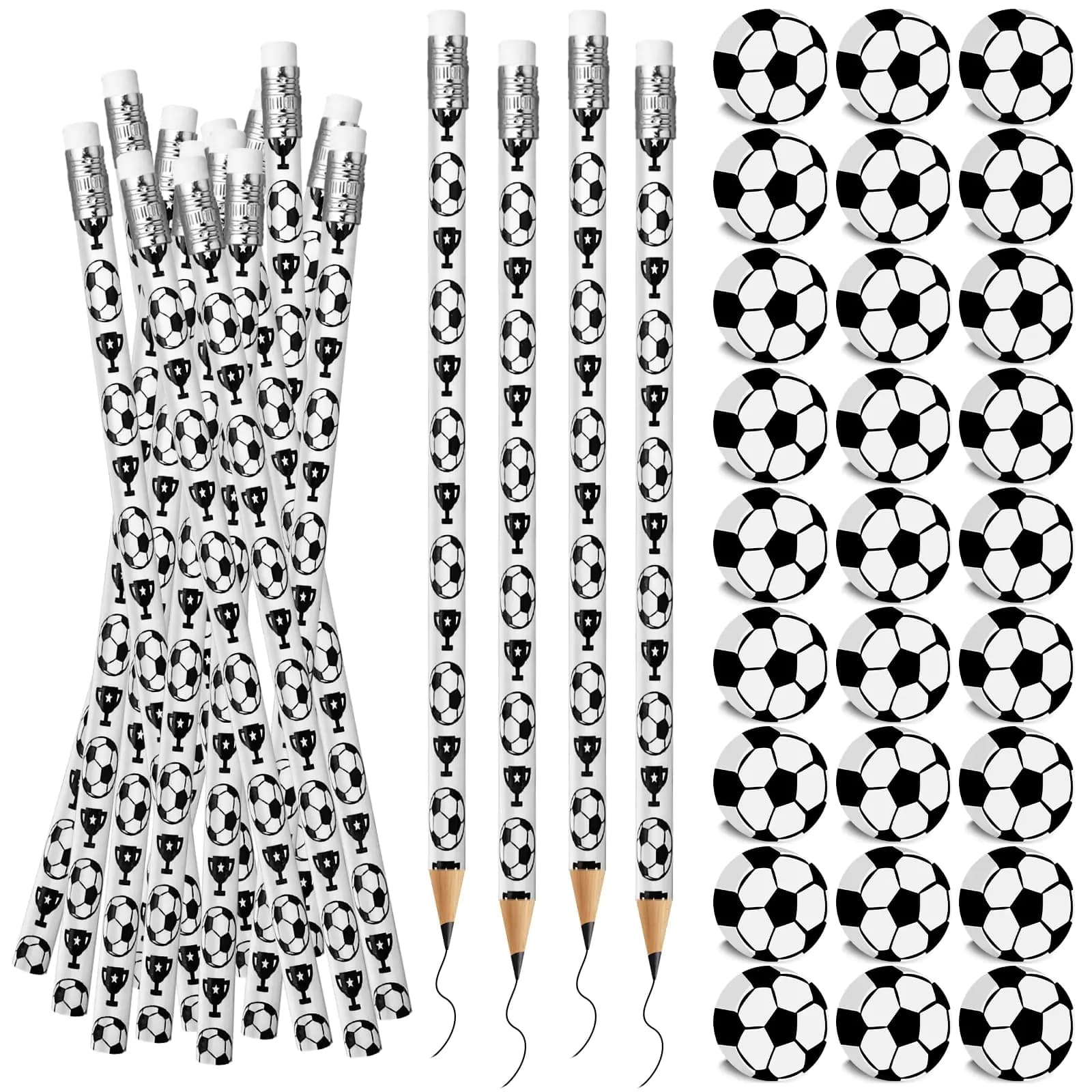 Soccer Themed Pencils and Erasers Set