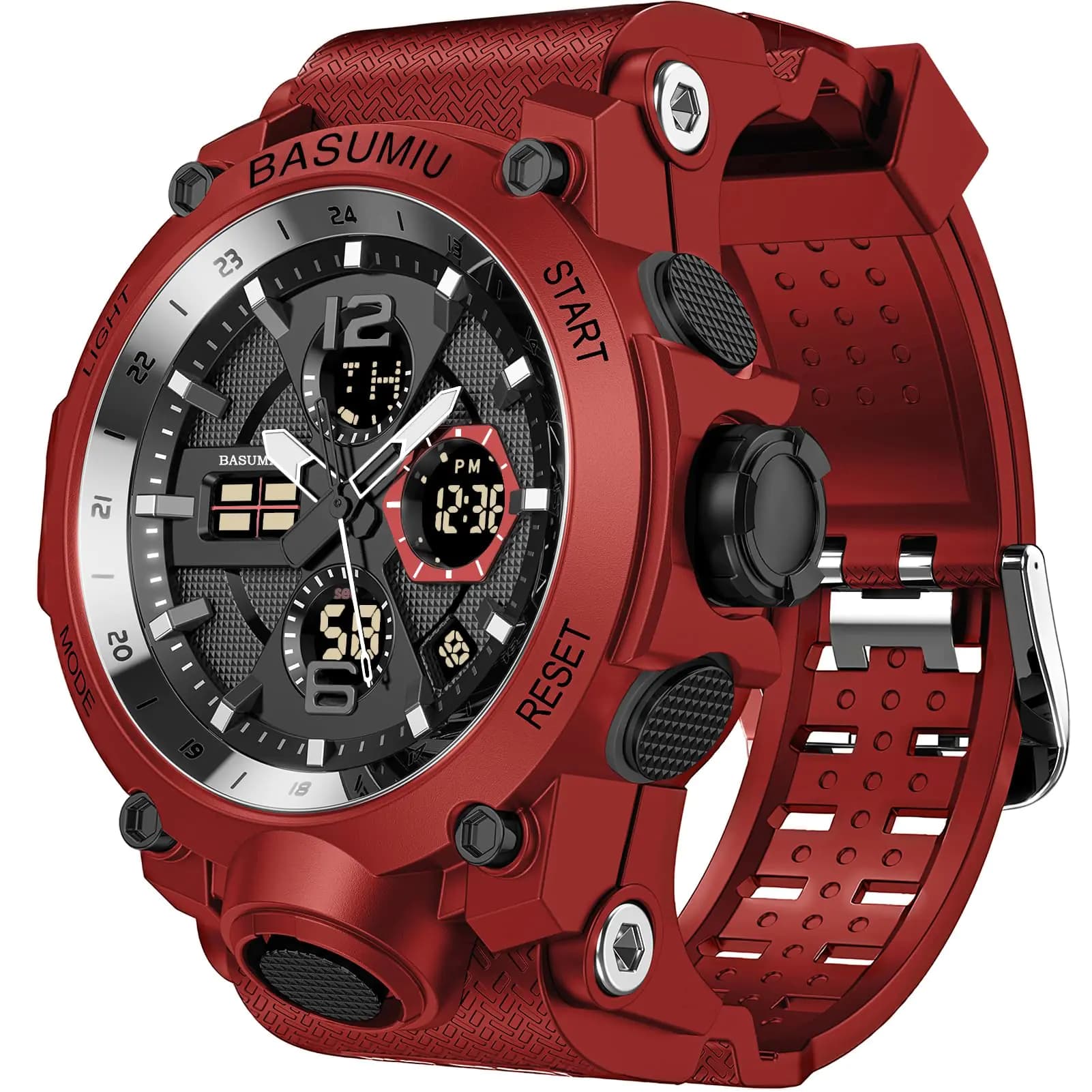 Men's Analog Digital Tactical Military Watch Red