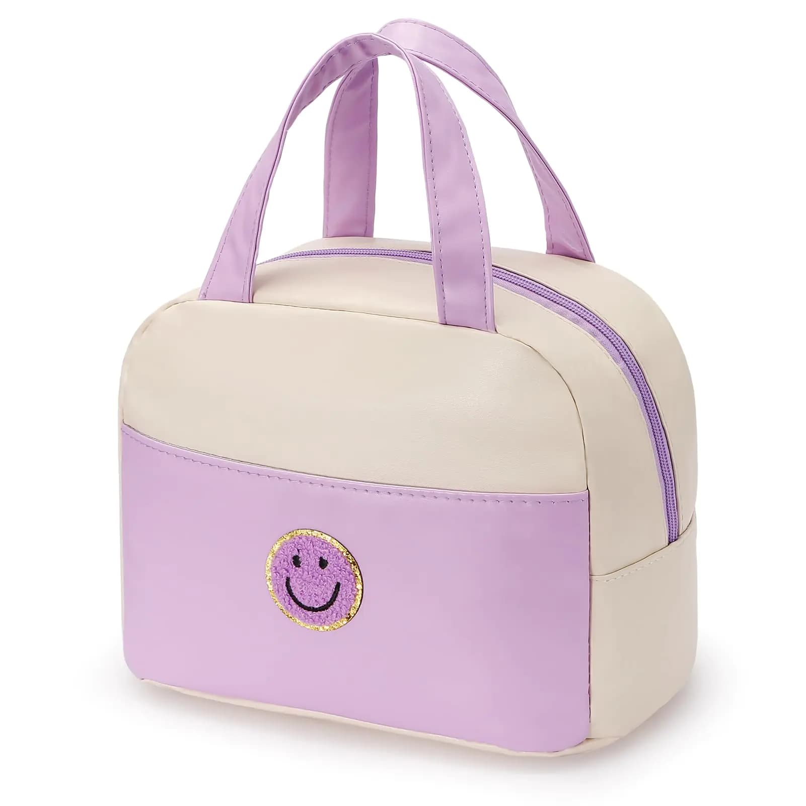 Insulated Waterproof Lunch Tote Bag Purple White