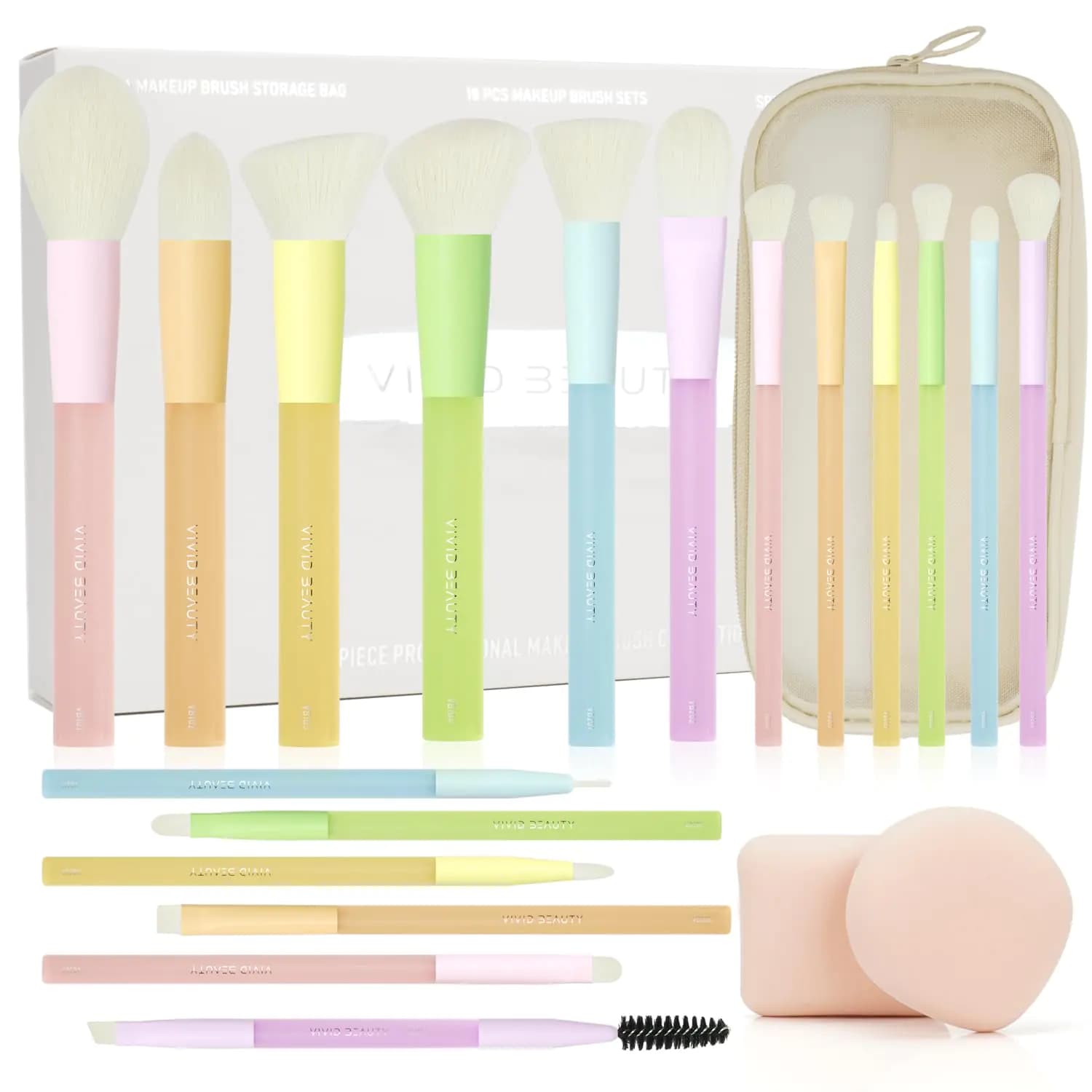 Colorful Makeup Brush Set with Bag and Sponge