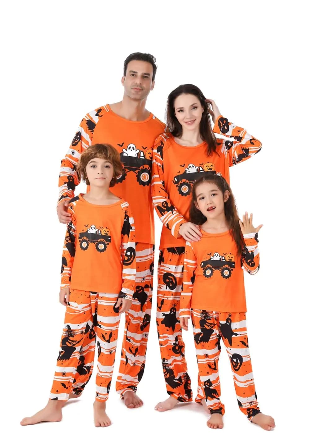 VNVNE Matching Family Halloween Pajamas Sets for Women/Men/Couples/Adults Holiday Pumpkin Ghost Skeleton Pjs Cosplay Loungewear(Youth4-5TOrange Pumpkin Ghost)
