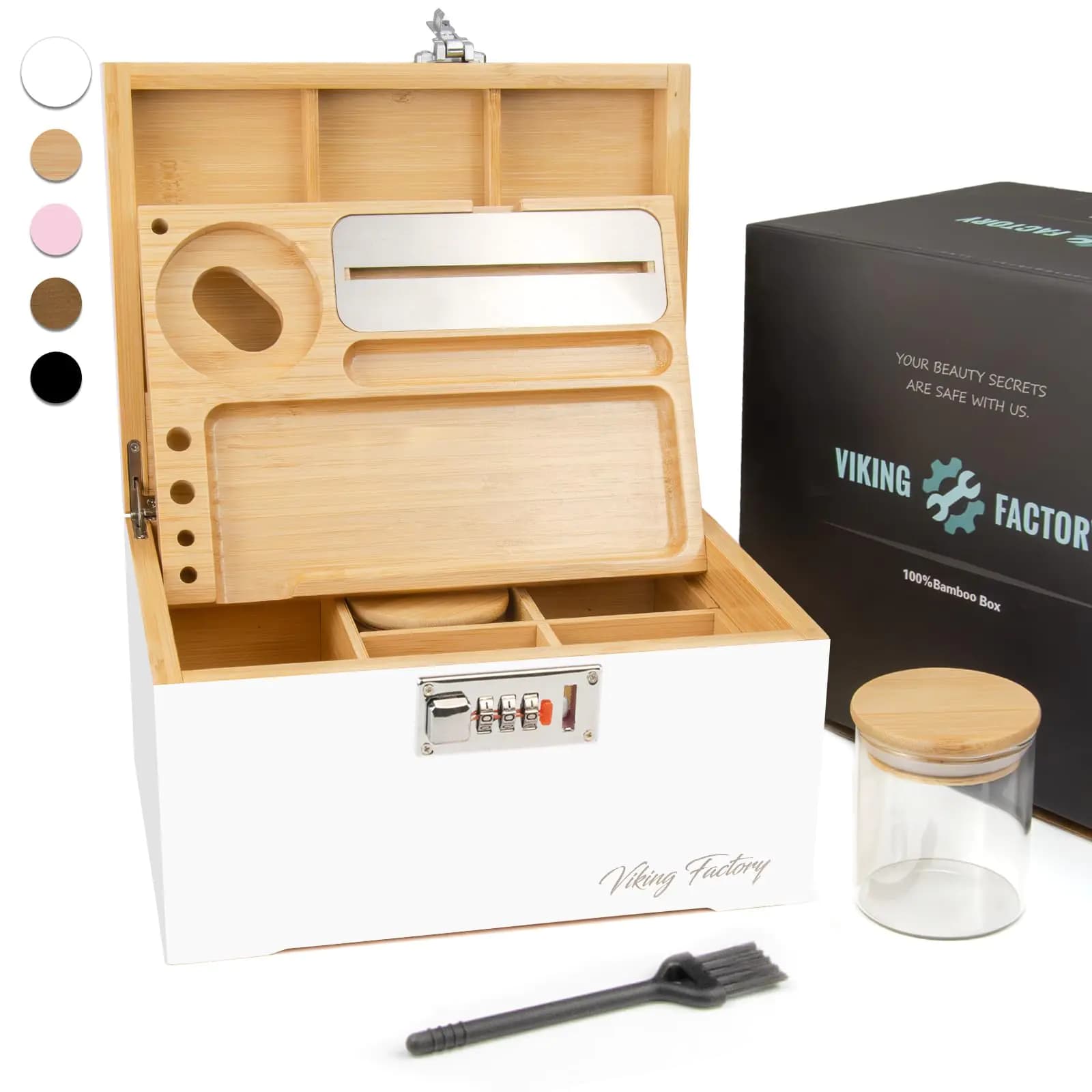 Premium Bamboo Locking Box Set White