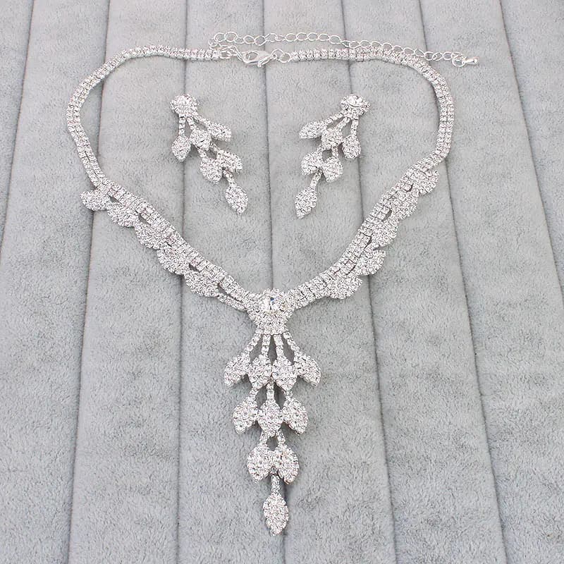 Bride Jewelry Set: Rhinestone Necklace & Earrings