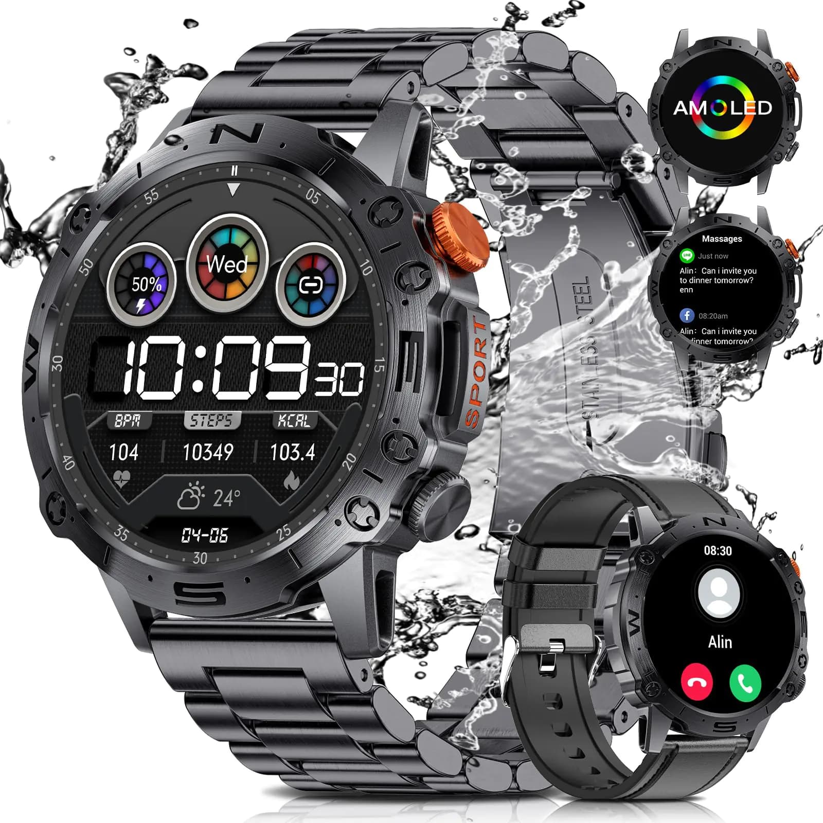 Military AMOLED Smart Watch with Sports Modes