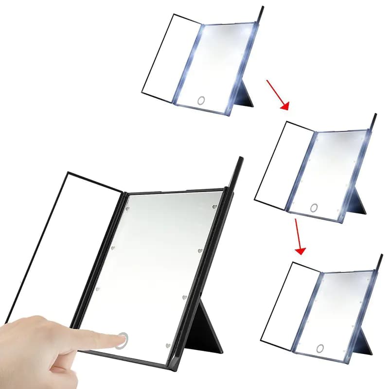 Tri-Fold Makeup Mirror with 16 LED Lights