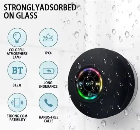 Portable Bluetooth Speaker w/LED Lights & Suction Cup