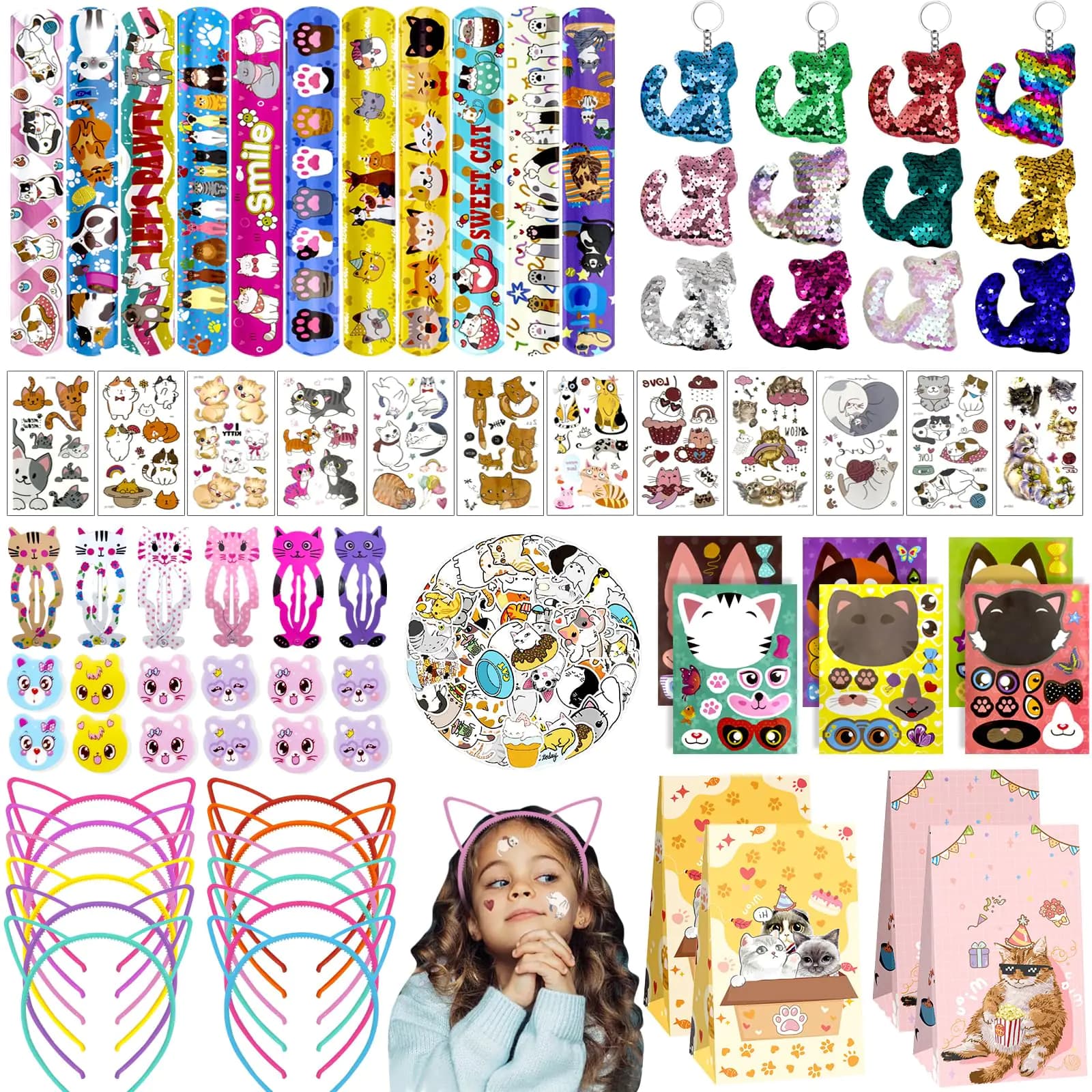 Cat Party Favors Set, 158 Pieces