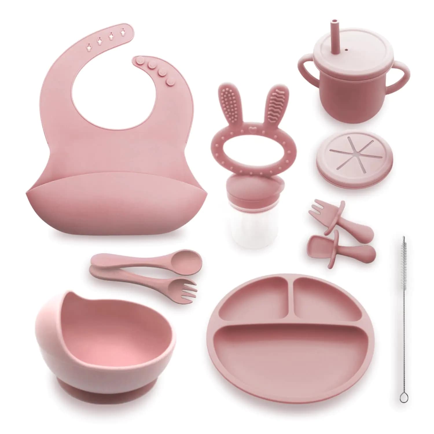 Generic Silicone Baby Feeding Set Baby Plates and Bowls Set Suction Plates for Baby Feeding Essentials Baby Led Weaning Supplies Baby Plates with Suction Baby Utensils (Rose Pink) Regular
