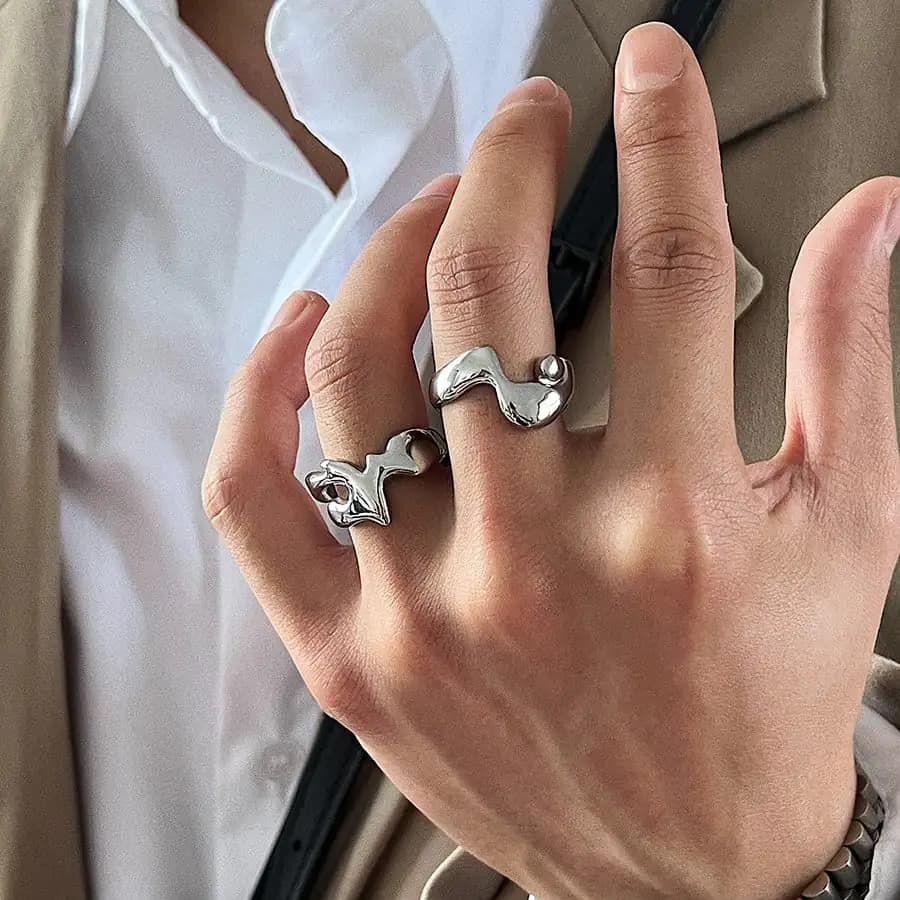 Fashion Liquid Ring Lava Couples' Jewelry Set