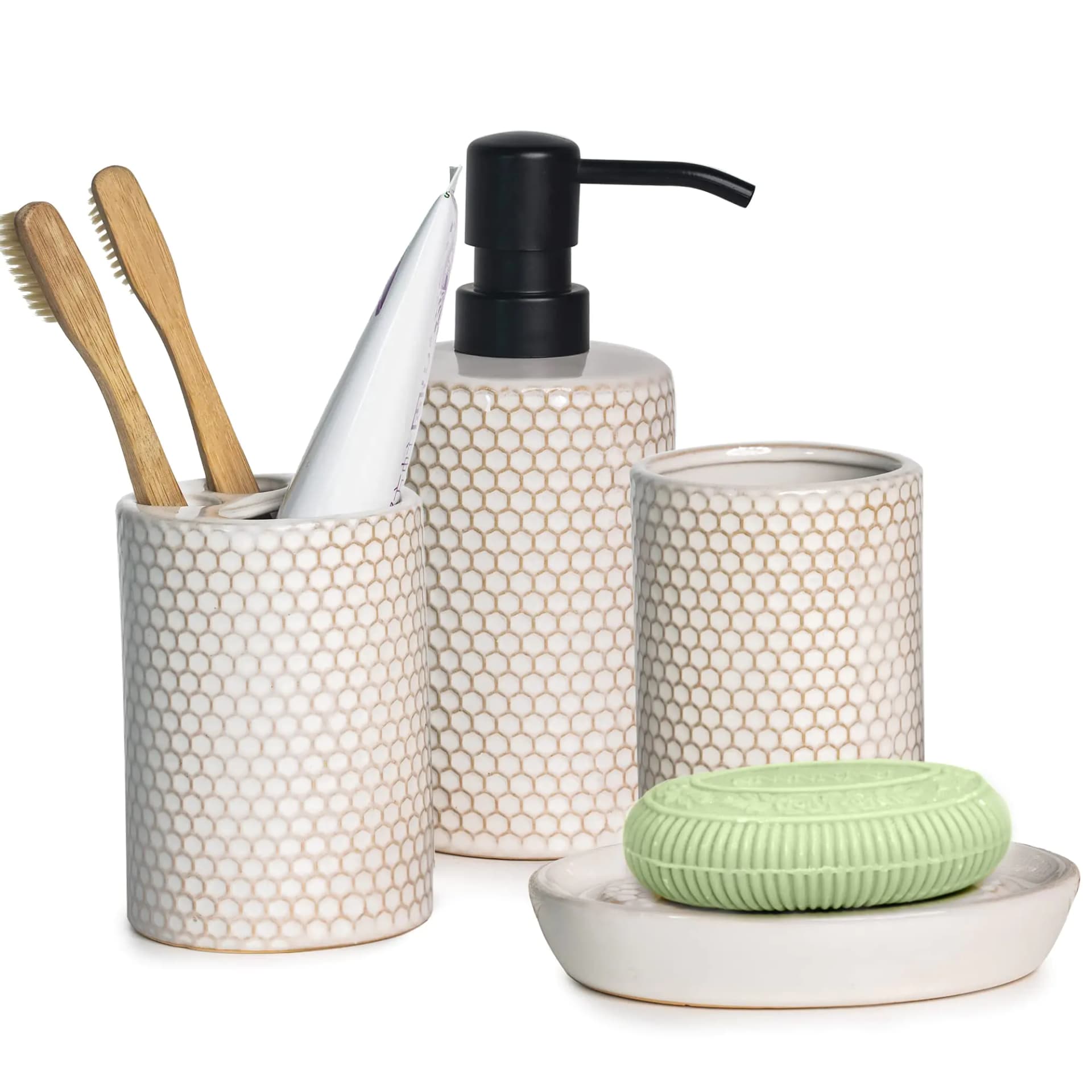 Honeycomb Pattern Ceramic Bathroom Accessory Set