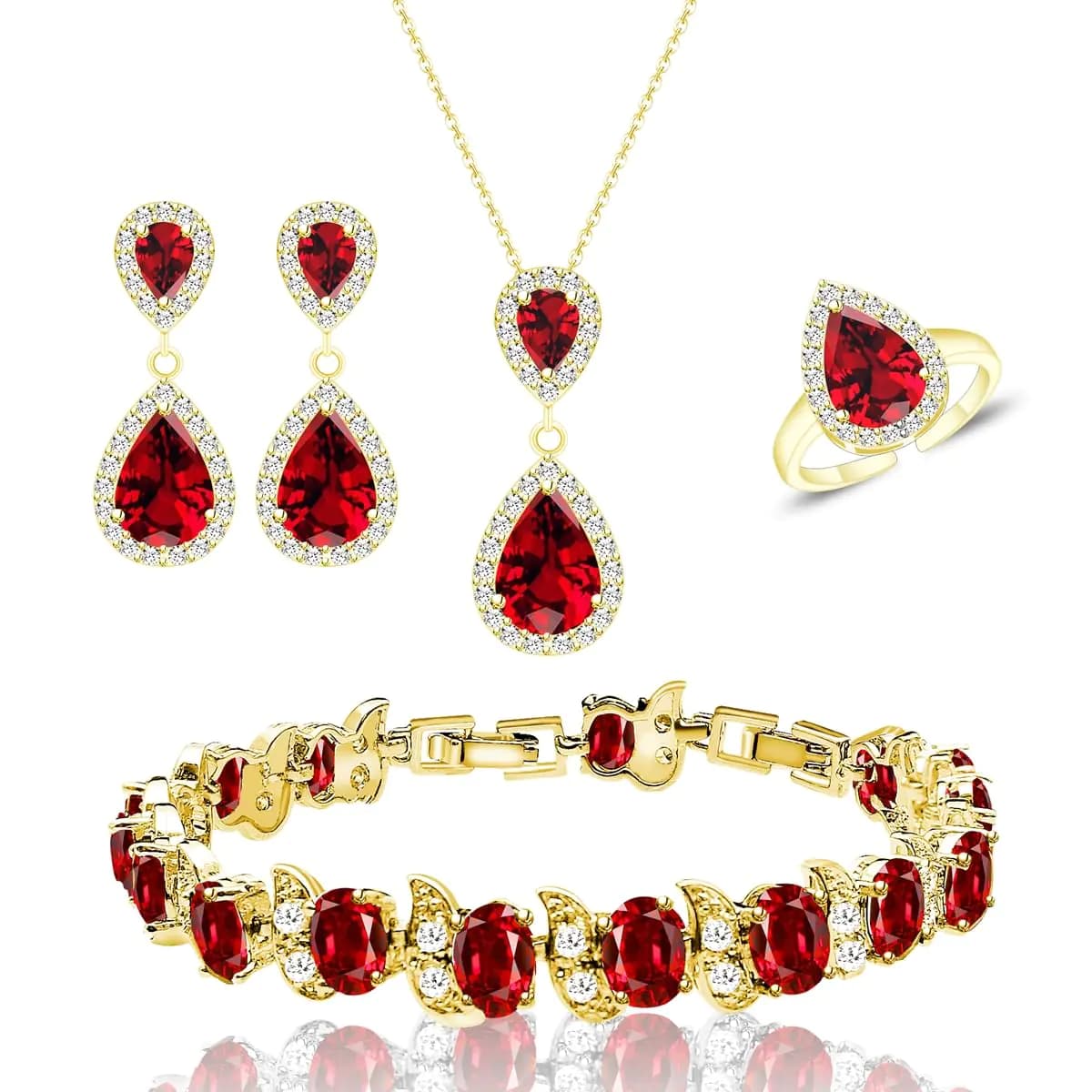 Red Garnet 18K Gold Plated Jewelry Set
