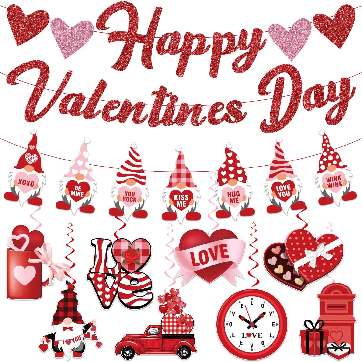 Valentine's Day Decoration Set With Banner And Swirls