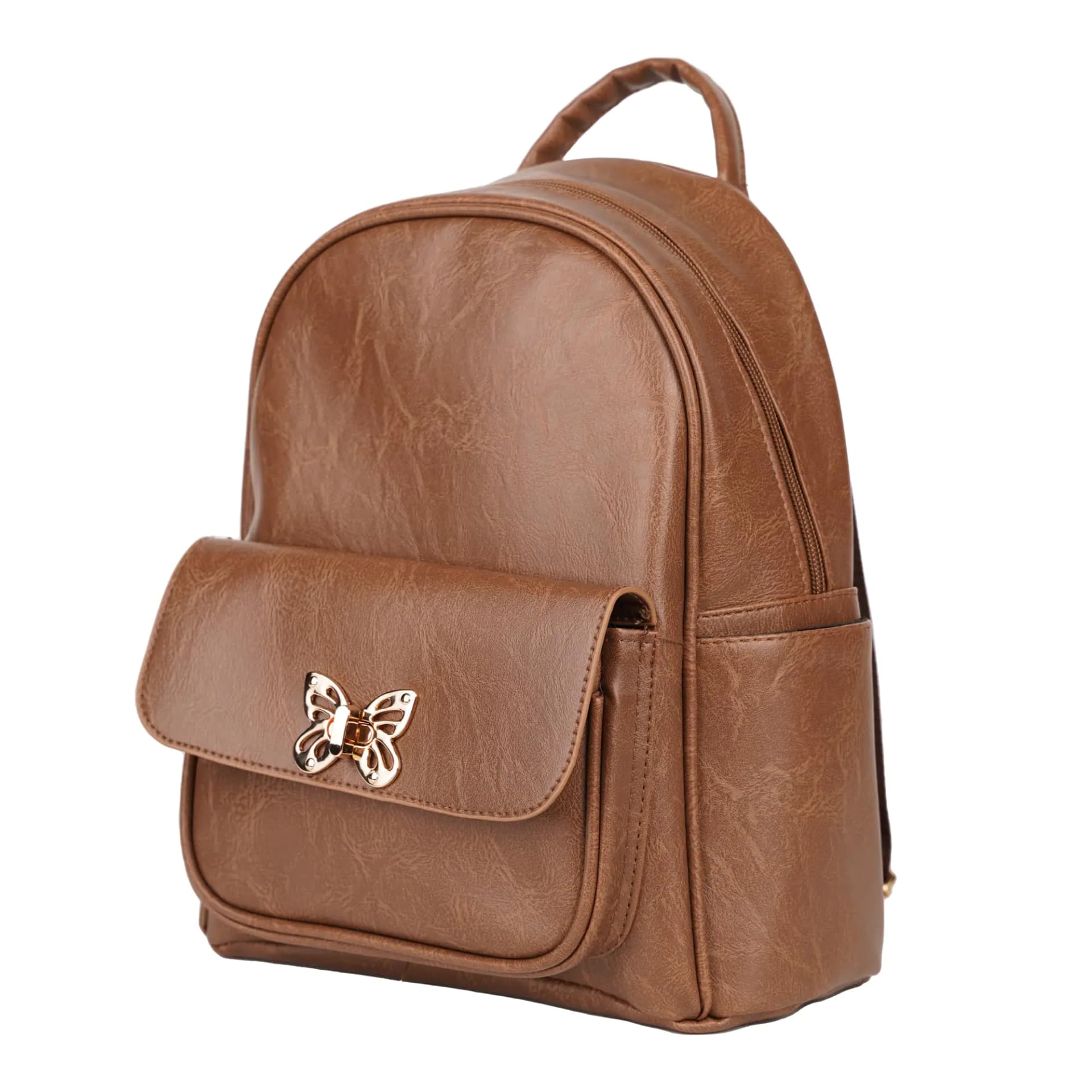 Brown Small PU Leather Backpack For Women