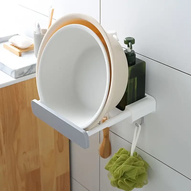 Retractable Wall-Mounted Bathroom Organizer with Hooks