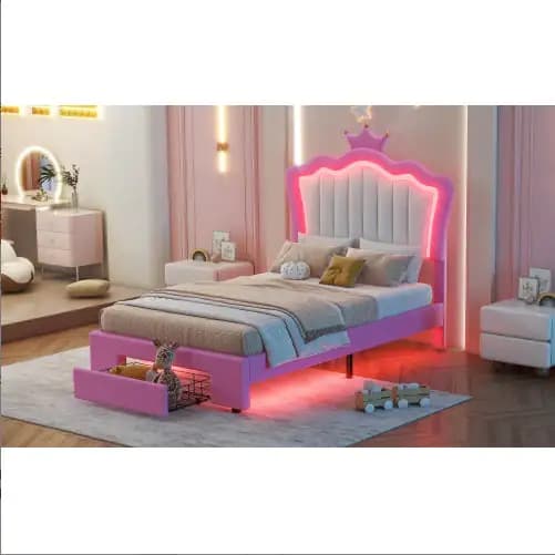 Twin Upholstered Bed Frame With LED Lights