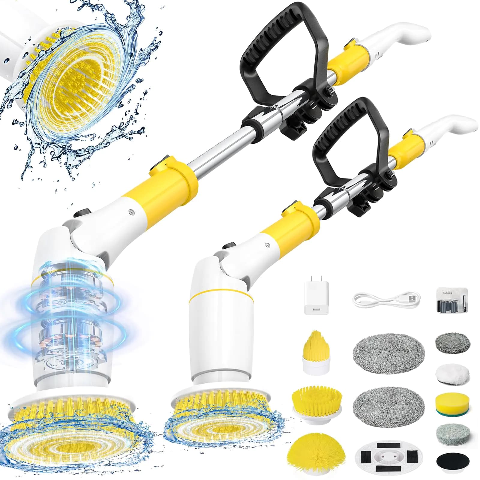 Electric Spin Scrubber with Nine Brush Heads Yellow