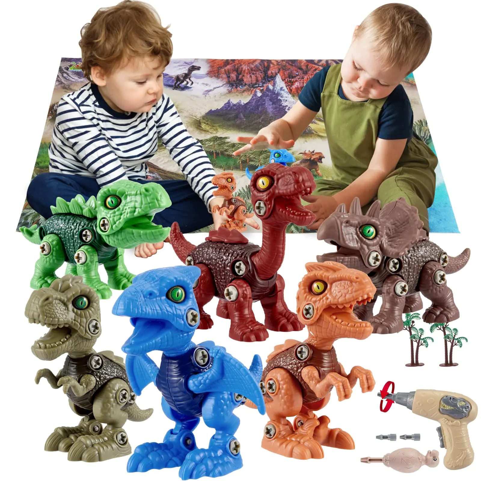 6 Pack Kids Dinosaur Building Toy Set