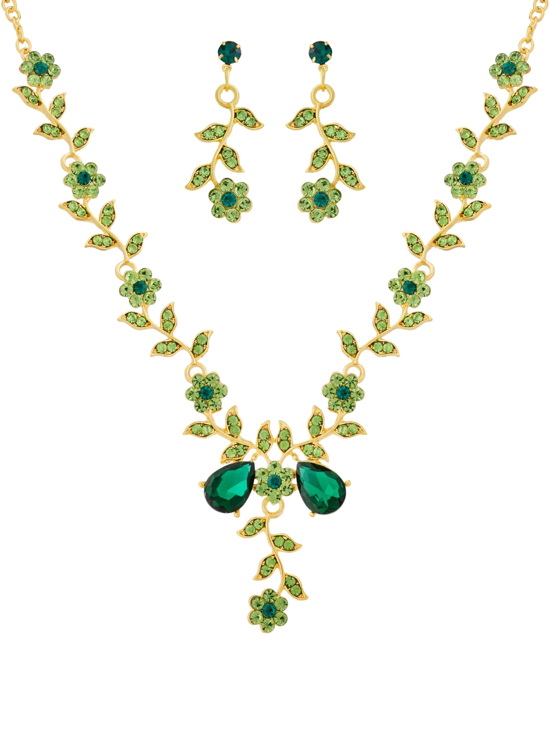 Green Flower Rhinestone Bridesmaid Jewelry Set