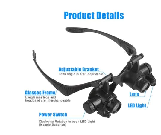 Head-Mounted Magnifying Glass with LED Lights