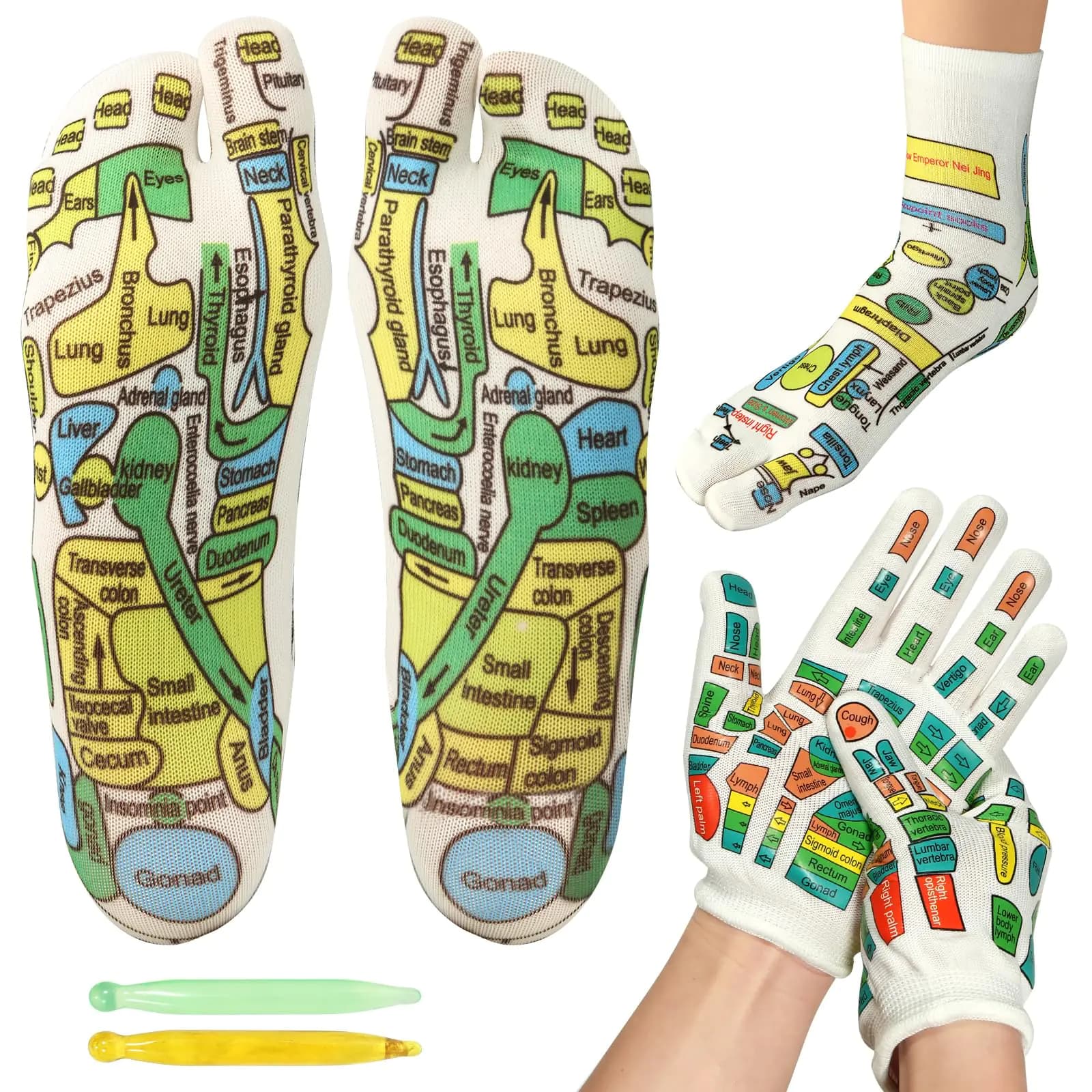 EFASOE Reflexology Socks and Gloves for Hand Foot Massage with 2 Acupressure Pens Womens Size - Soothing and Relaxing Therapy Pain Relief Improve Circulation - Health and Personal Care