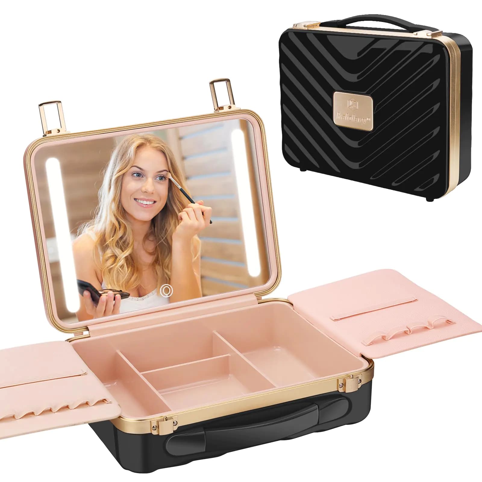 Travel Makeup Case with Lighted Mirror, Black