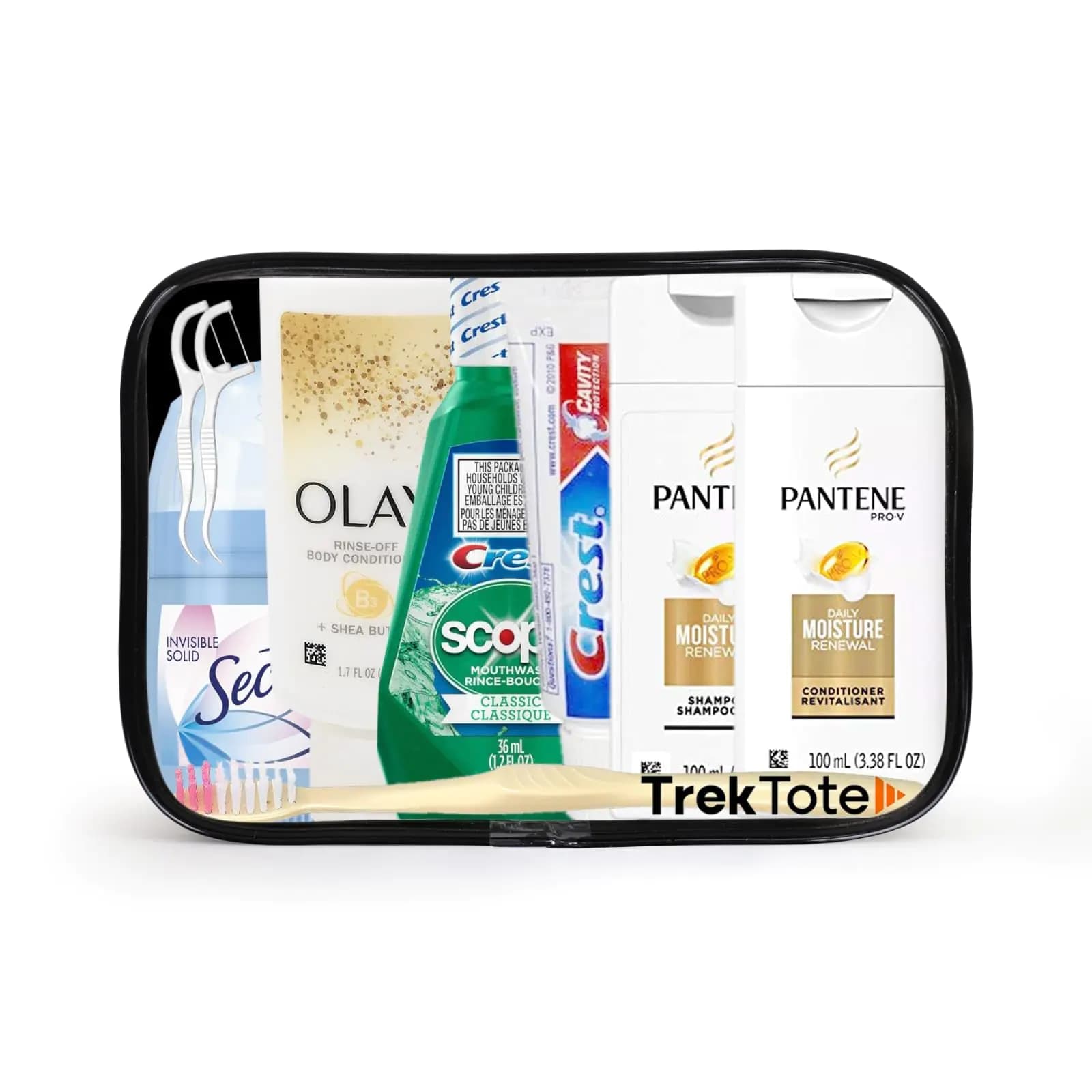 TrekTote 15-Piece Travel Toiletry Kit - Ready to Go Personal Care Travel Hygiene Essentials Bag with Women Toiletries. TSA-Approved Travel Size Kit For Women with Essential Toiletries.