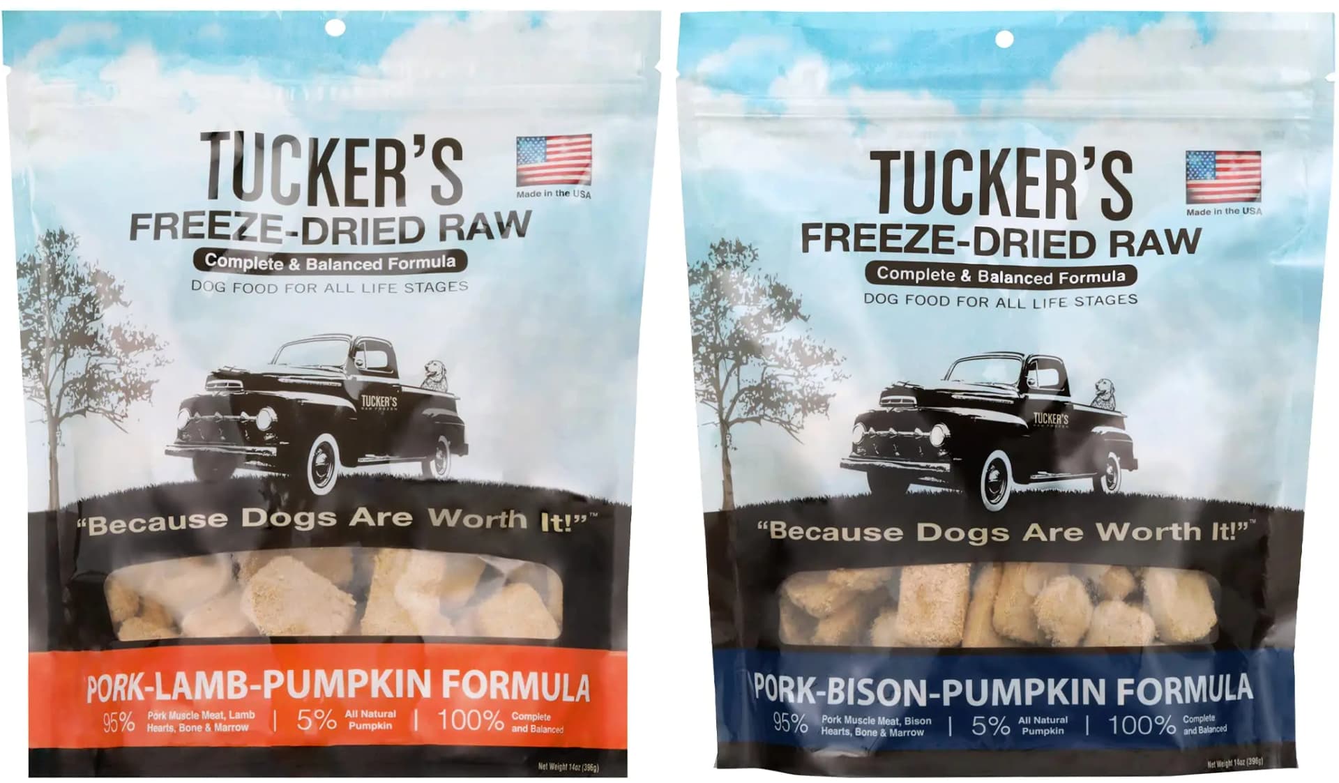 Tuckers Raw Frozen Freeze Dried Raw Dog Food Pork Lamb & Pumpkin Formula and Pork Bison & Pumpkin Formula Red Meat Variety Pack of 2