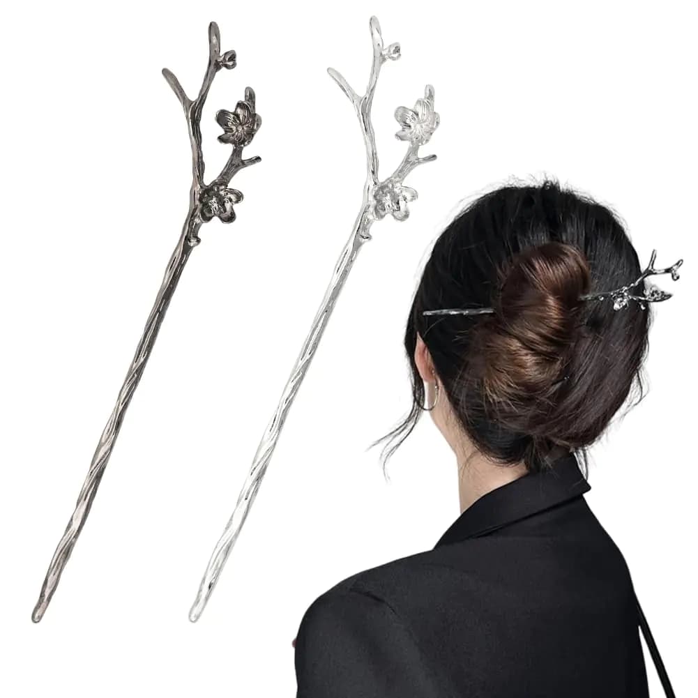 Vintage Metal Hair Sticks Set Silver Black