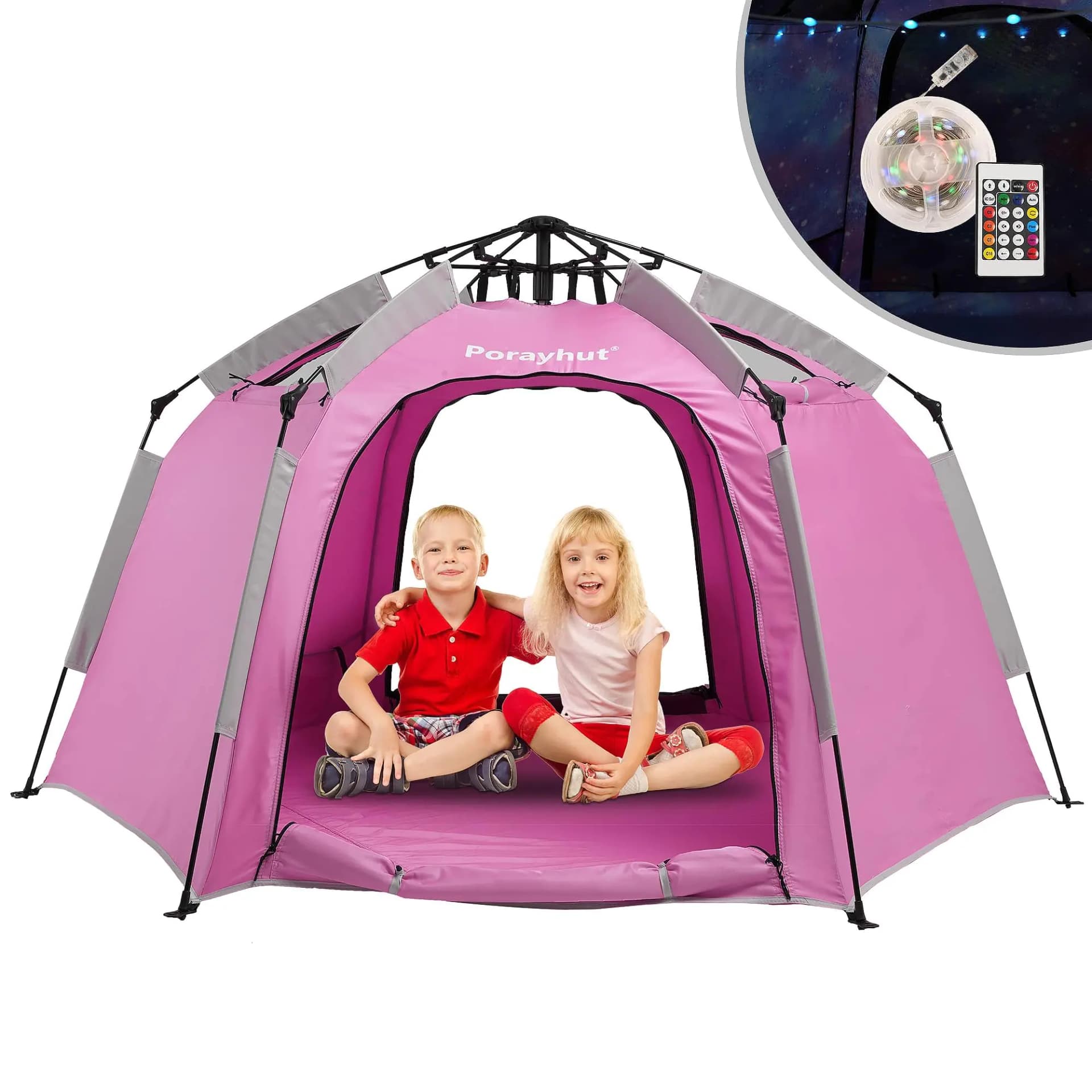 Portable Hexagon Kids Play Tent with LED Lights