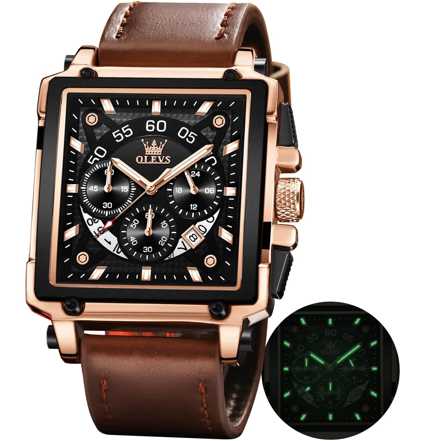 Men's Quartz Chronograph Black Leather Watch