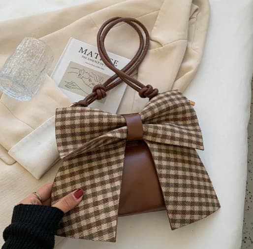Cute Bowknot Plaid Bag for Women Fashion