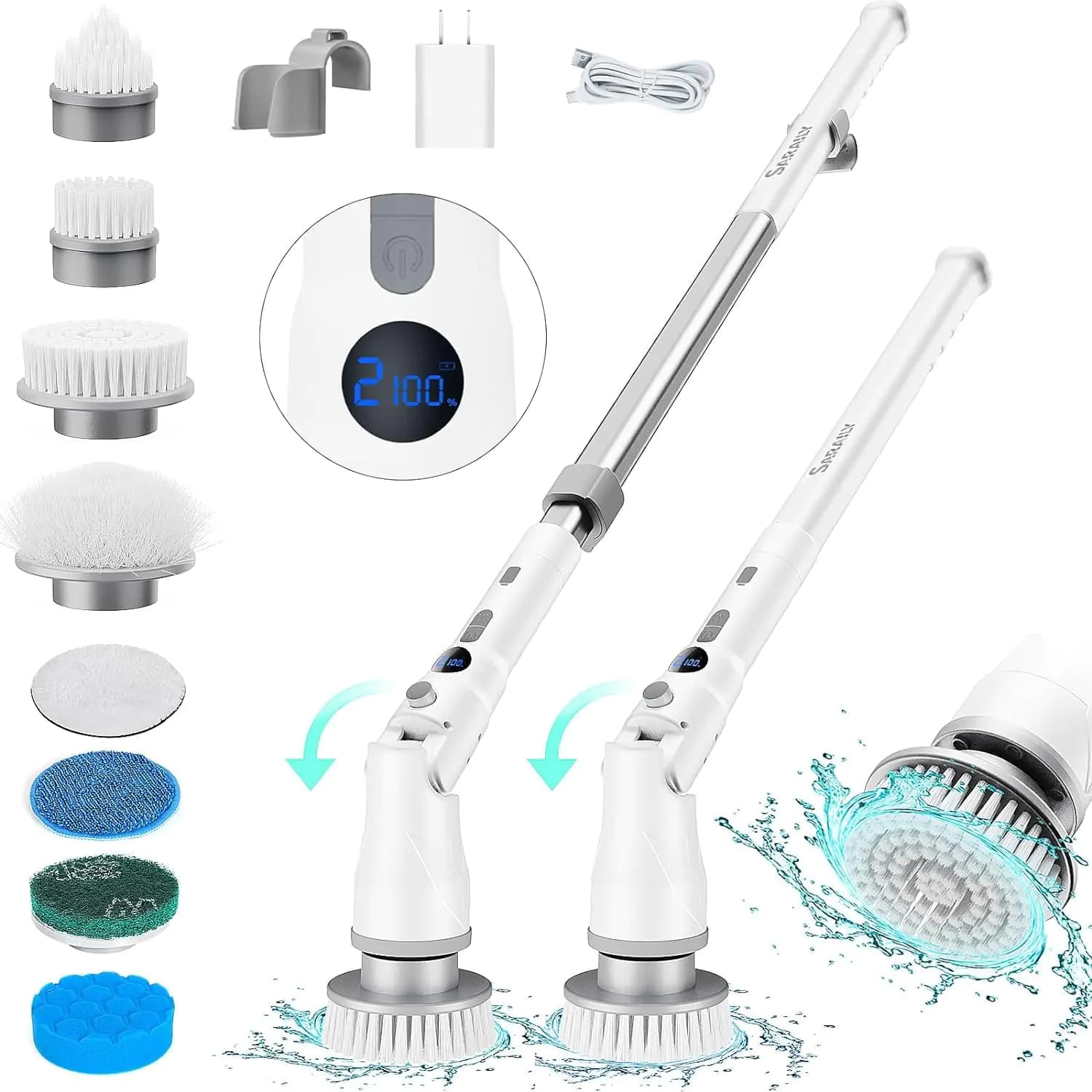 Electric Spin Scrubber with 8 Cleaning Heads