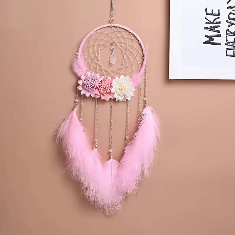 Flower Decor Dream Catcher with Feathers for Home Decor