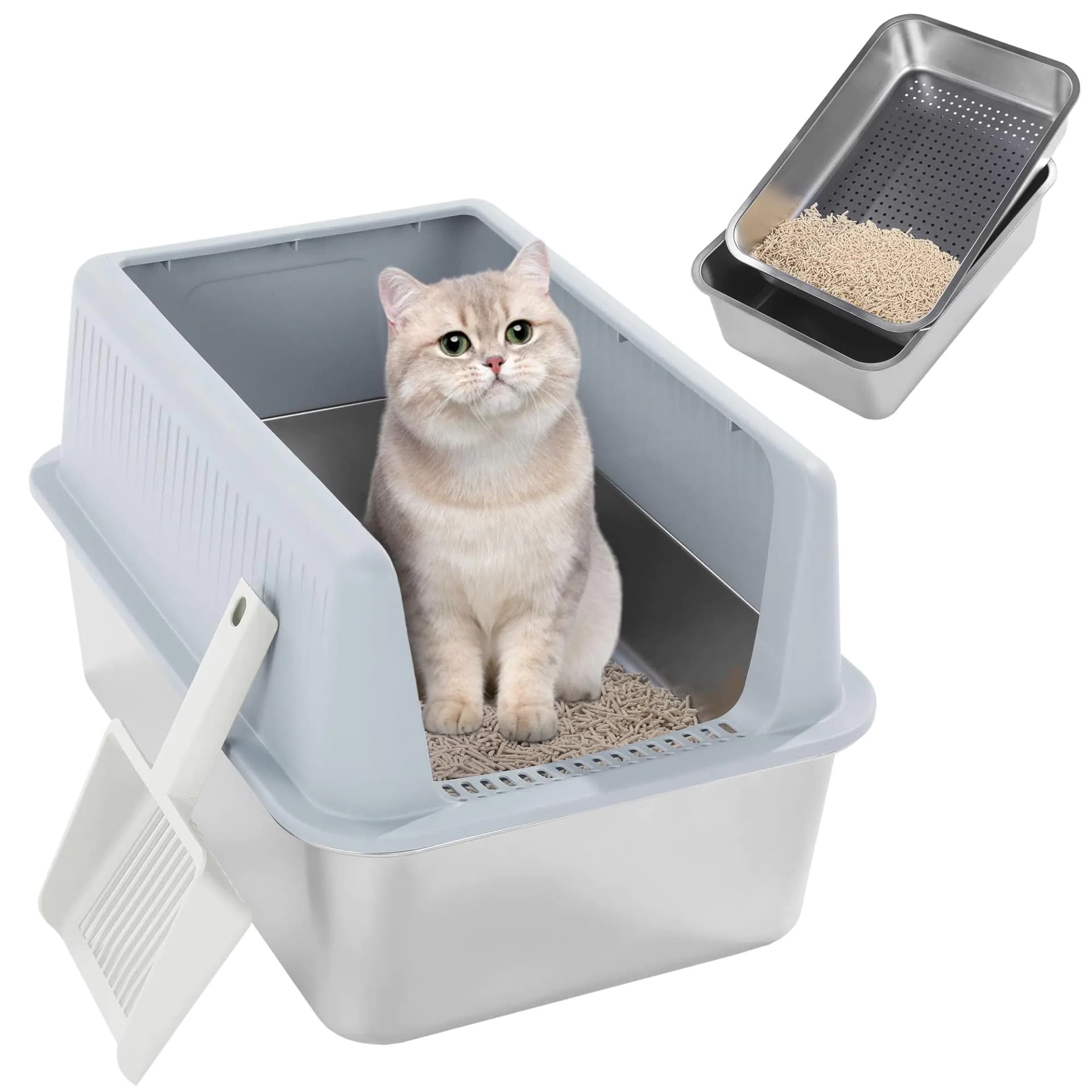 Stainless Steel Sifting Litter Box with Lid