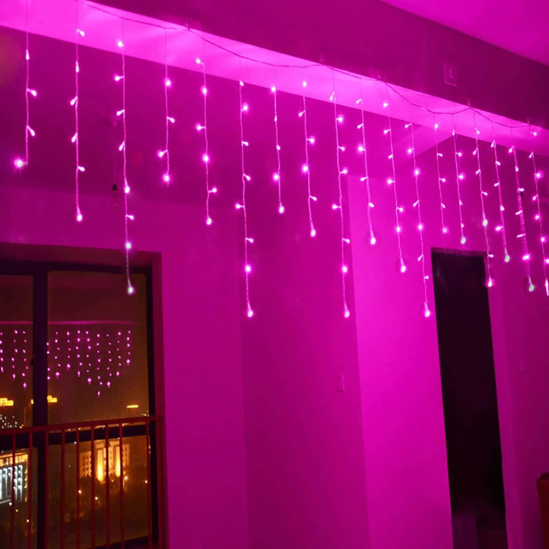 Pink LED Icicle String Lights 13ft