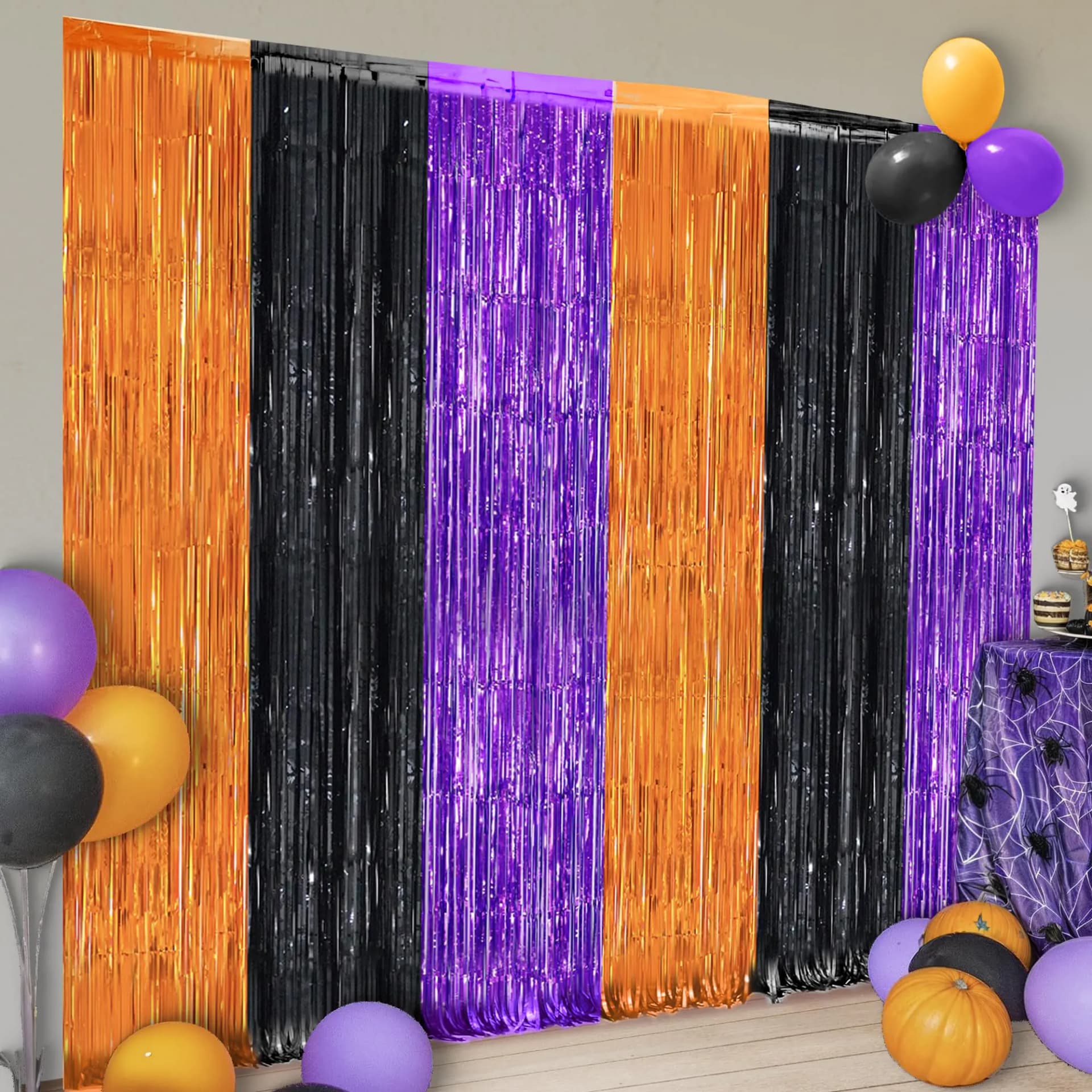 Orange, Black and Purple Foil Fringe Curtain