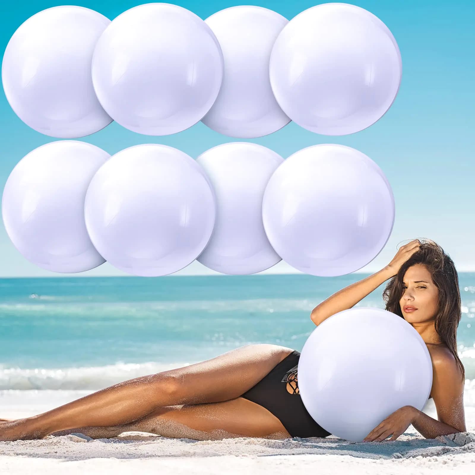 Inflatable Beach Balls White 16 Inch 8 Pack