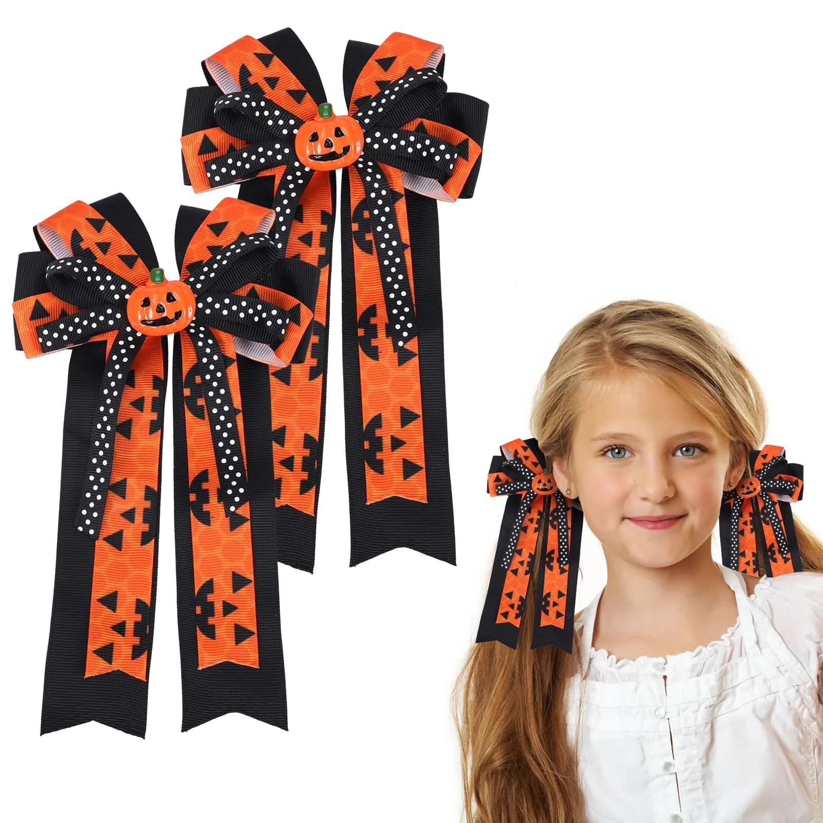 Pumpkin Hair Clips Halloween Hair Bow Clips Black Yellow Horrific Pumpkin Design Alligator Hair Barrettes for Women Girl Halloween Party Birthday Hair Accessories