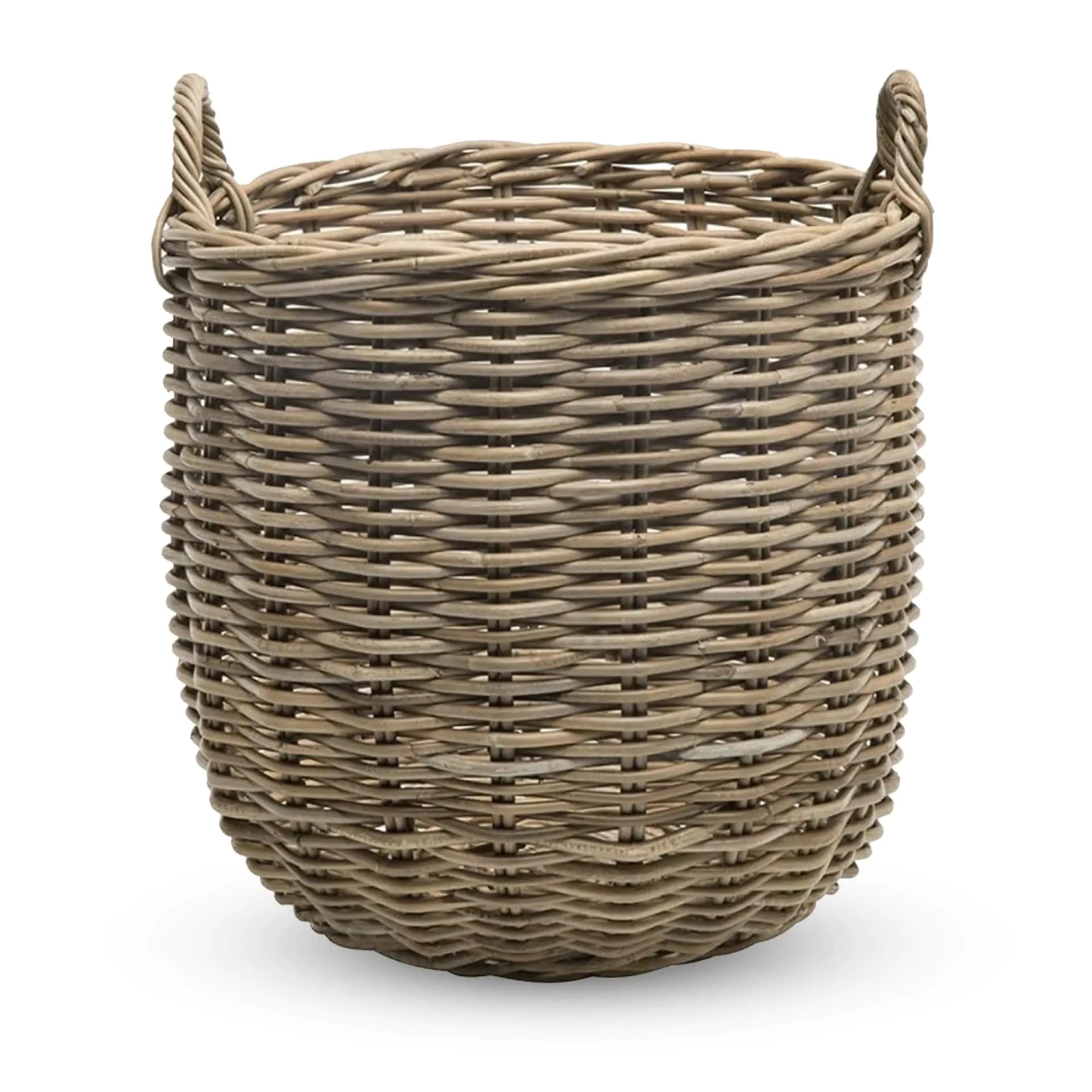 Round Handwoven Rattan Storage Basket with Handles