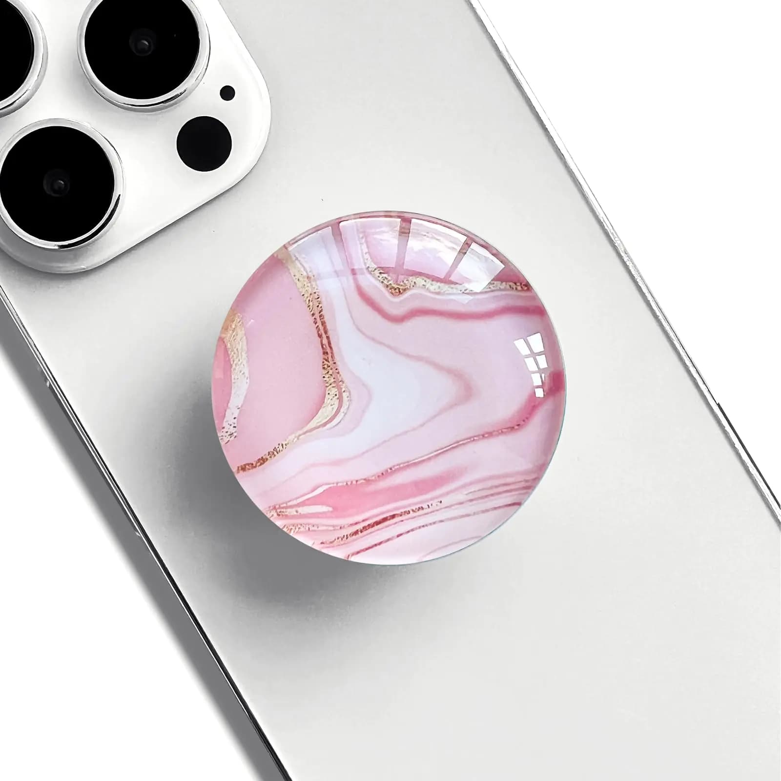 Clear Crystal Collapsible Phone Grip Stand Pink Marble