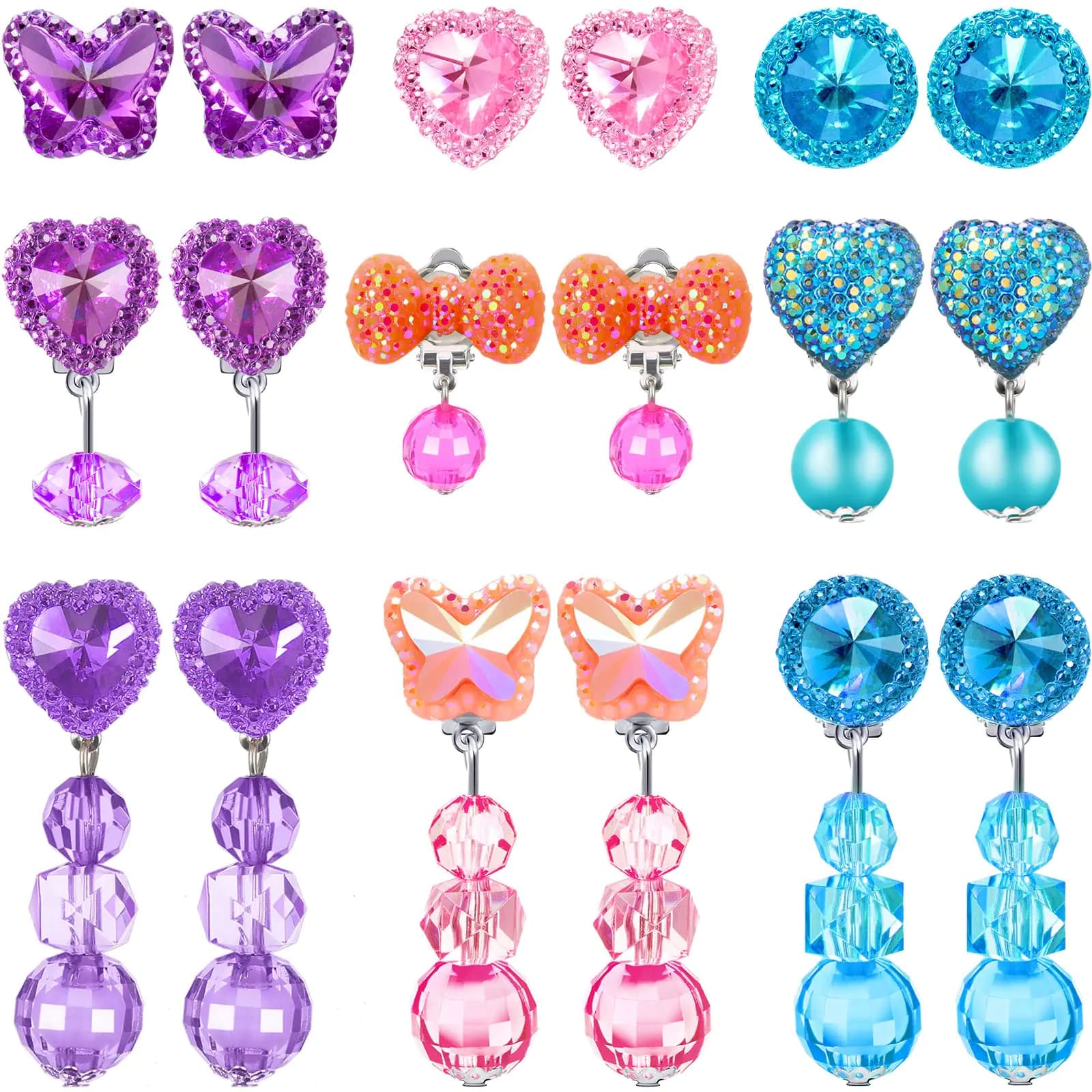 Hicarer 9 Pairs Girls Clip on Earrings Pretend Princess Play Earrings Jewelry Set (Lovely Colors)