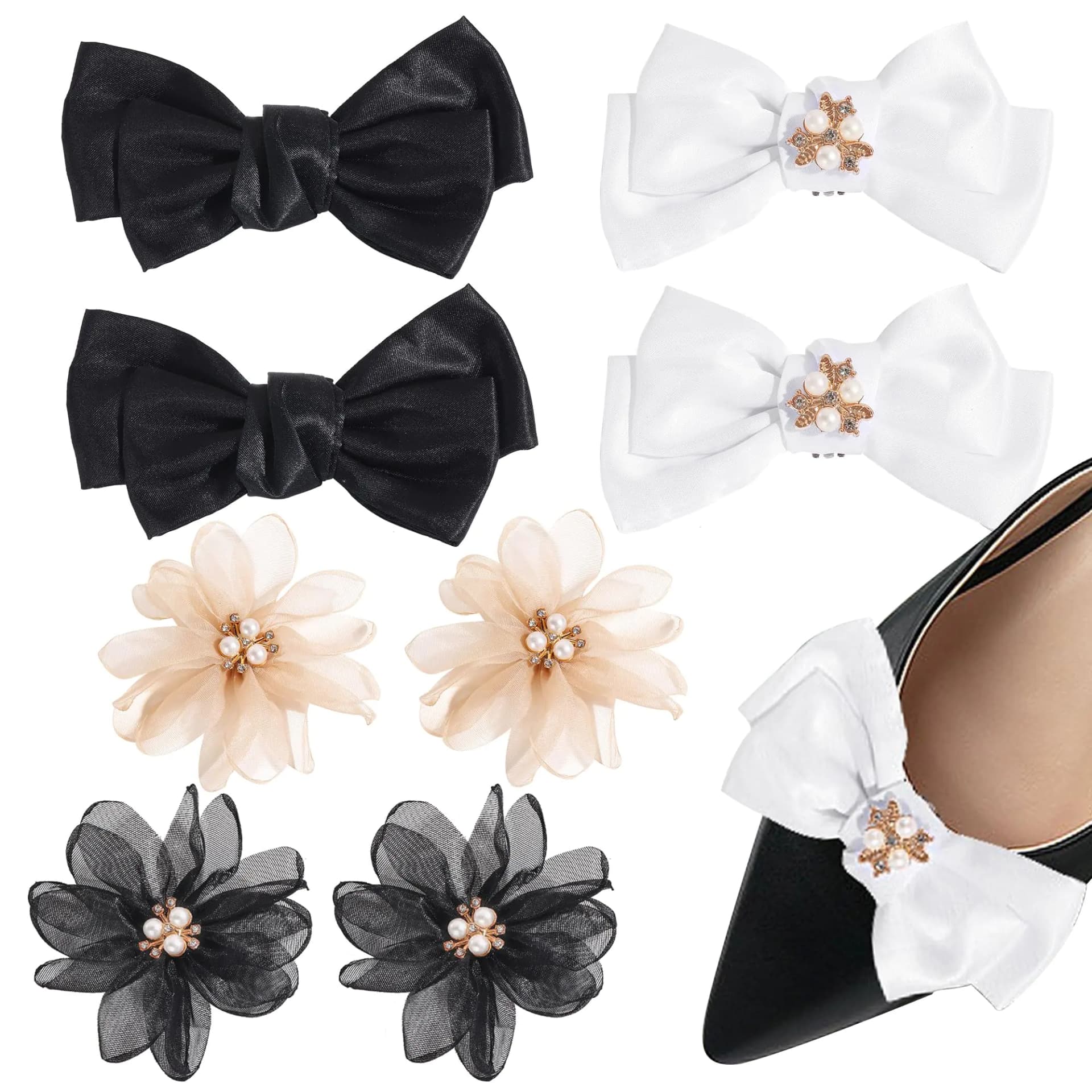 Rhinestone Flower Shoe Clips, Four Pairs