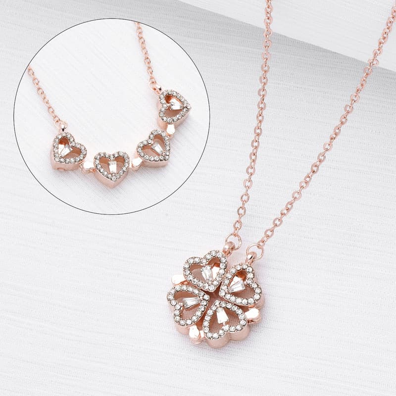 Retro Magnetic Heart Clover Pendant Necklace
