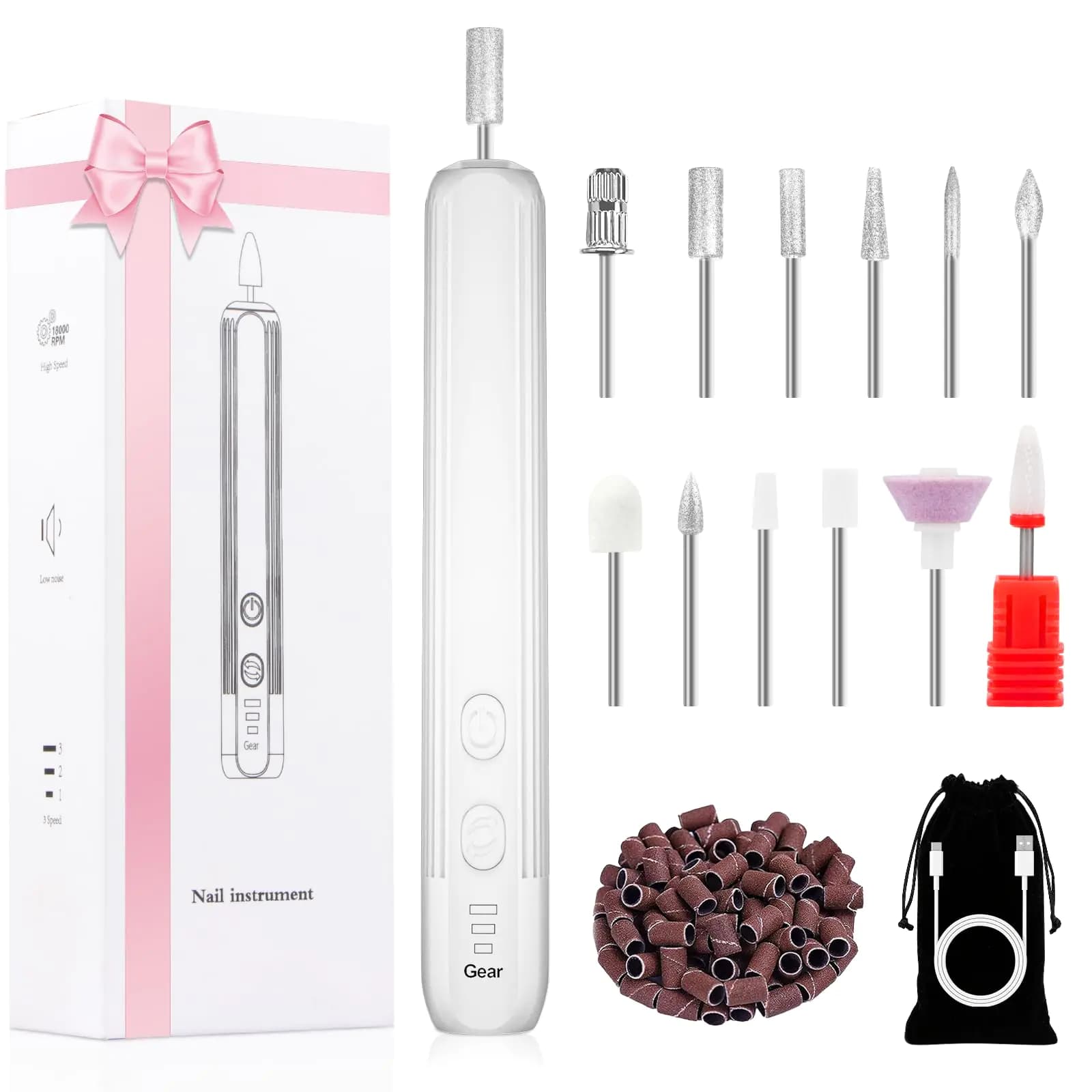 Electric Nail Drill Kit Cordless Rechargeable White