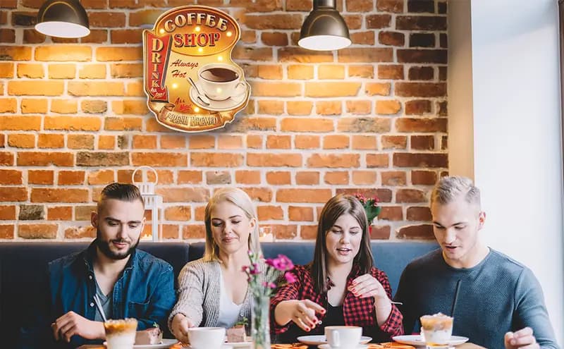 Vintage Metal Coffee Sign with LED Lights for Decor