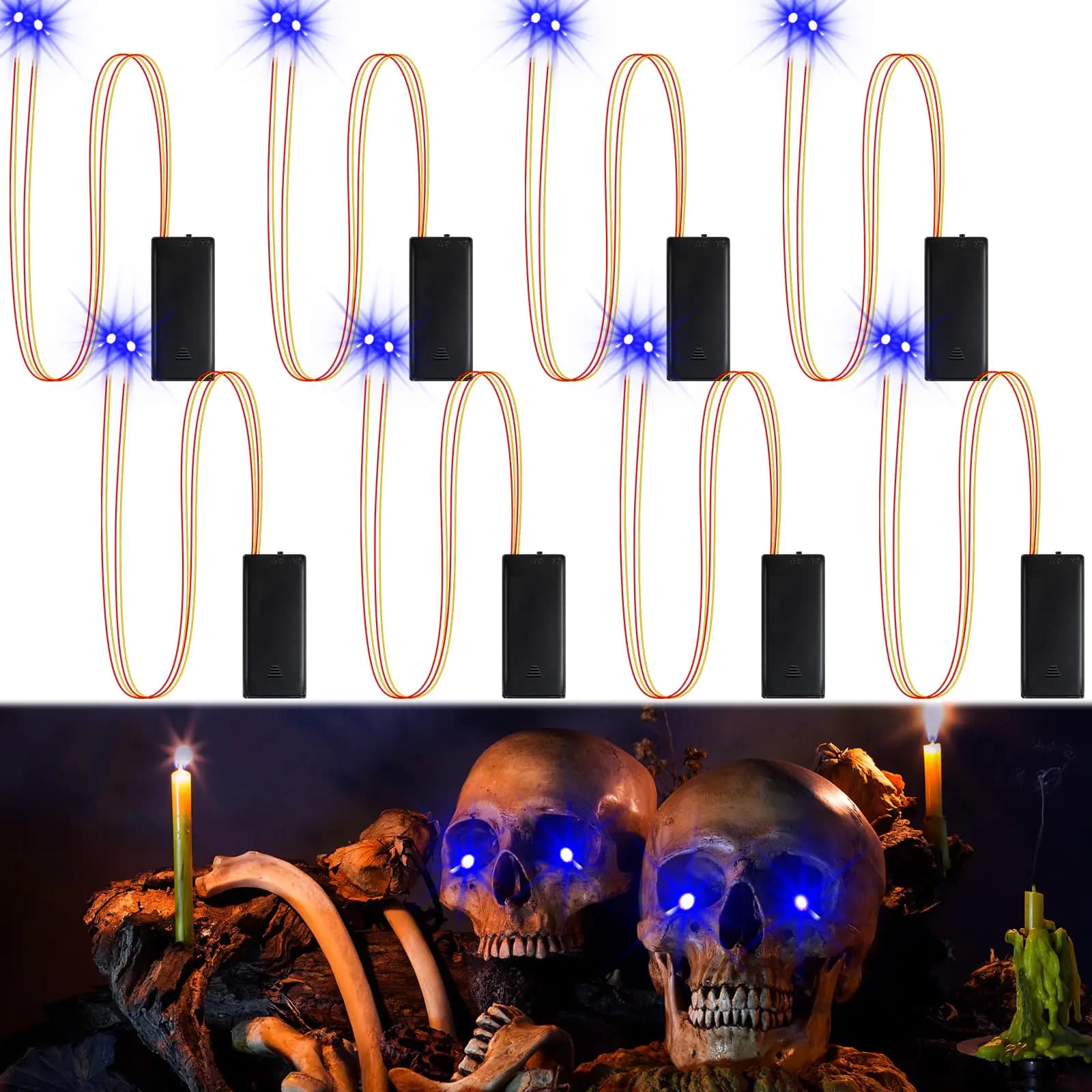 TAINAT 8 Pack Halloween Glowing LEDs Eyes for MaskHalloween LEDs Glowing Lighted Up EyesGlowing Eyes Lights for Halloween Skulls DecorativeBatteries Not Included