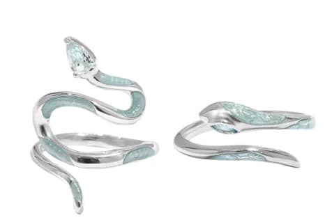 Blue Enamel Silver Snake Ring for Women Fashion