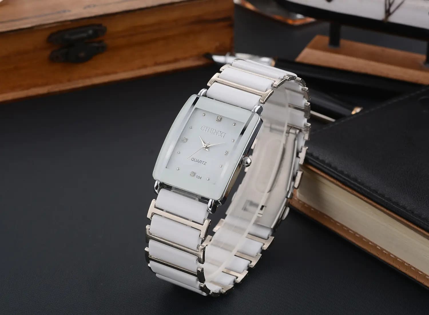 Fashionable Square Ceramic Couple Watches 104A