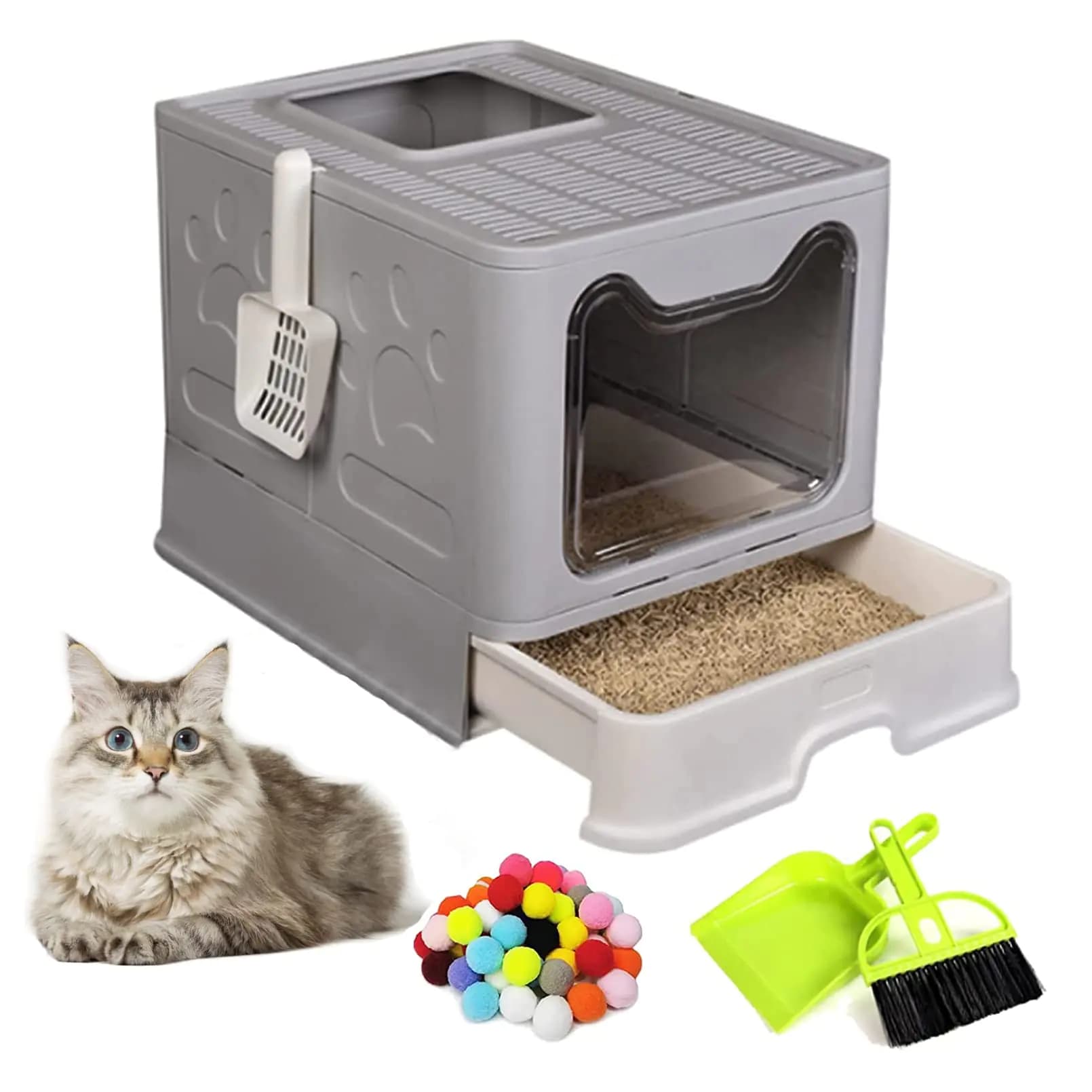 Foldable Enclosed Cat Litter Box with Drawer